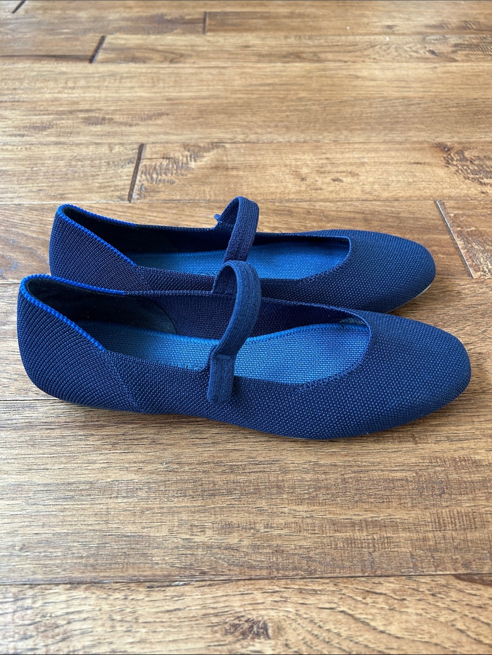 Rothy's The Square Mary Jane Ballet Flats Knit Shoes Navy Blue Size 7.5